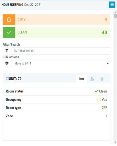 Screenshot of WebRezPro Housekeeping Report in Tile Format