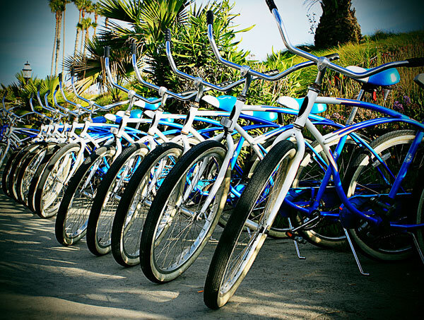 A rack of bicycles awaits guests.