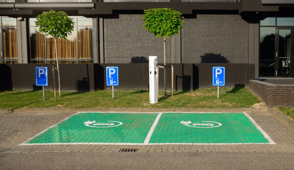 An EV charging station in a boutique hotel car park.