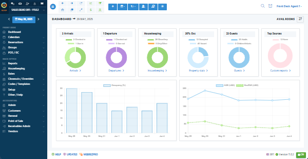 Screenshot showing the WebRezPro dashboard v11
