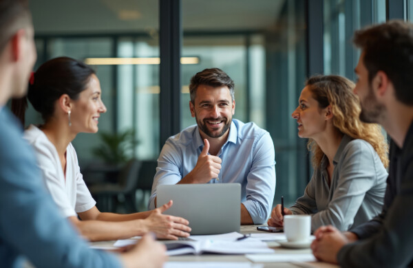 A hotel management teams reviews performance reports