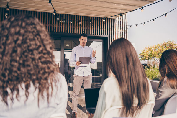 A business workshop on the patio.