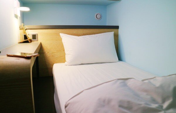 The interior of a micro-hotel room