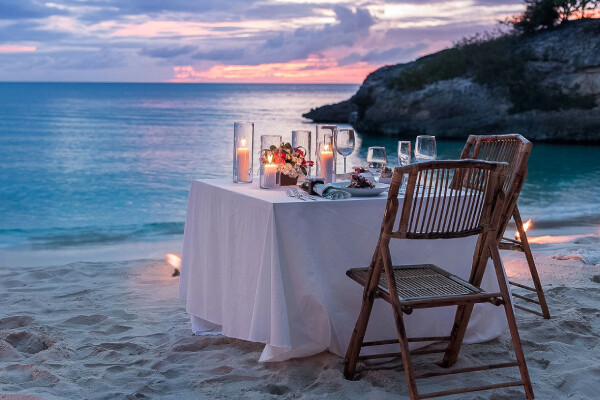 A romantic, candle-lit dinner on Tranquility Beach