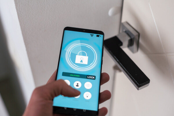 Close-up of a mobile key access solution in action