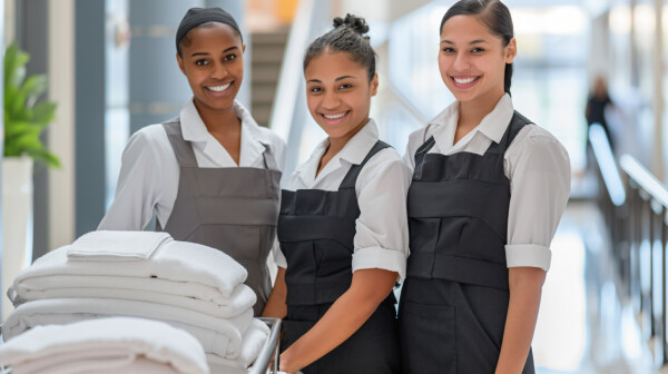 Hotel housekeeping staff ready to clean rooms