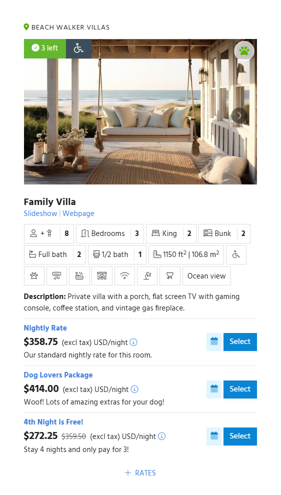 Booking Engine Room Search Result