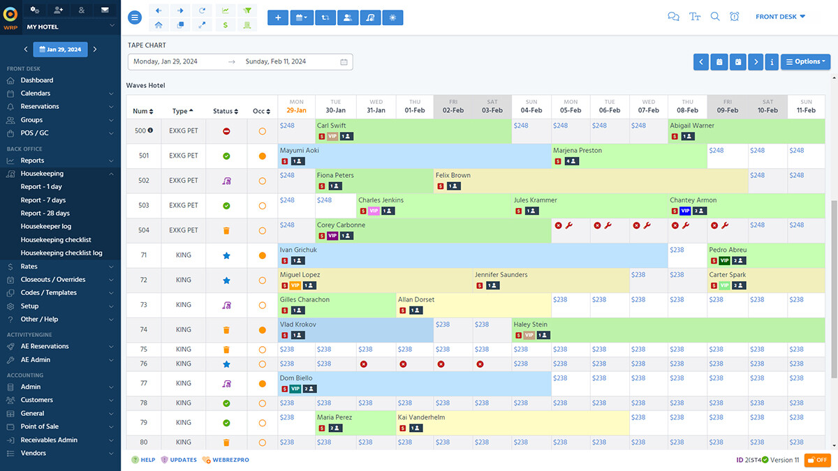 Tape Chart: Easily manage stay-overs and room statuses