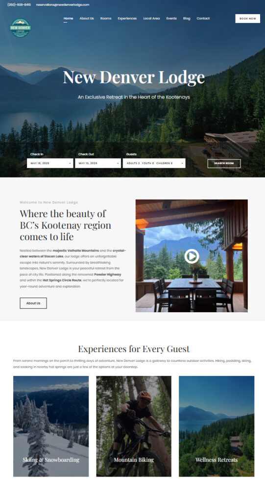 New Denver Lodge homepage design