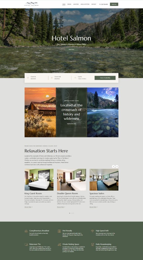 Hotel Salmon website homepage design